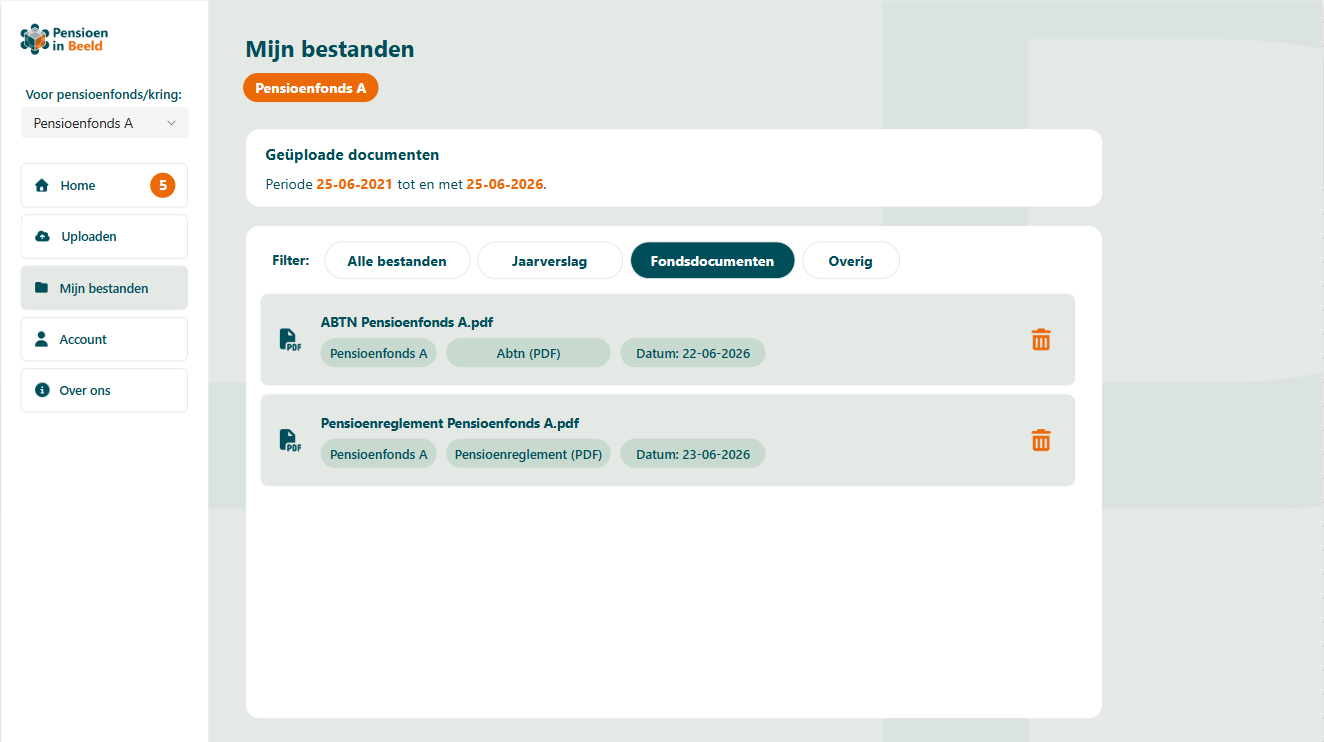 Pagina Mijn bestanden in het Uploadportaal