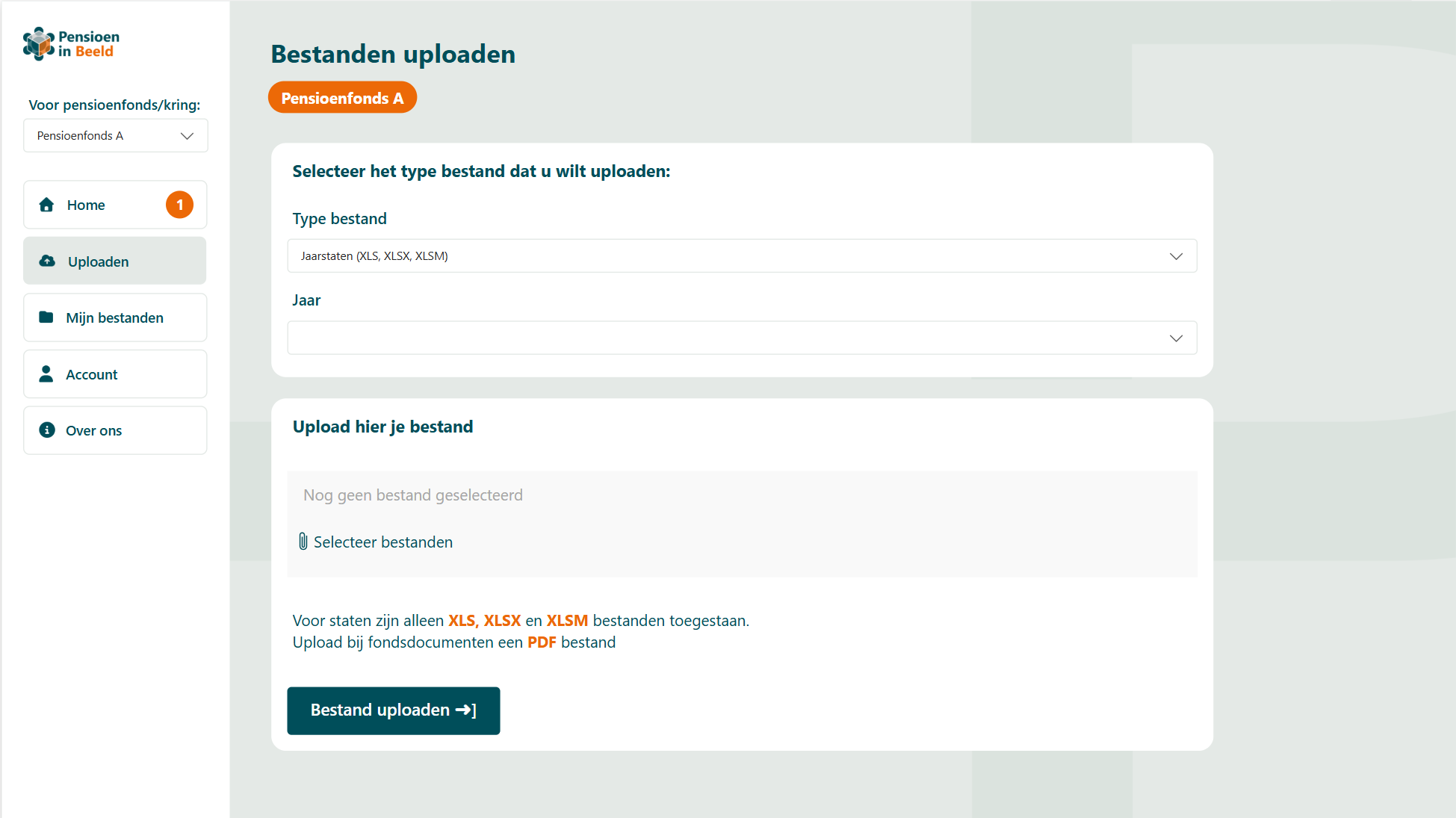 Voorbeeld van de uploadpagina in het Uploadportaal